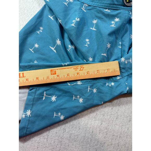 Maui & Sons Men Board Shorts Blue with Palm Trees Black Shark 4 Way Stretch 38 - Picture 6 of 14
